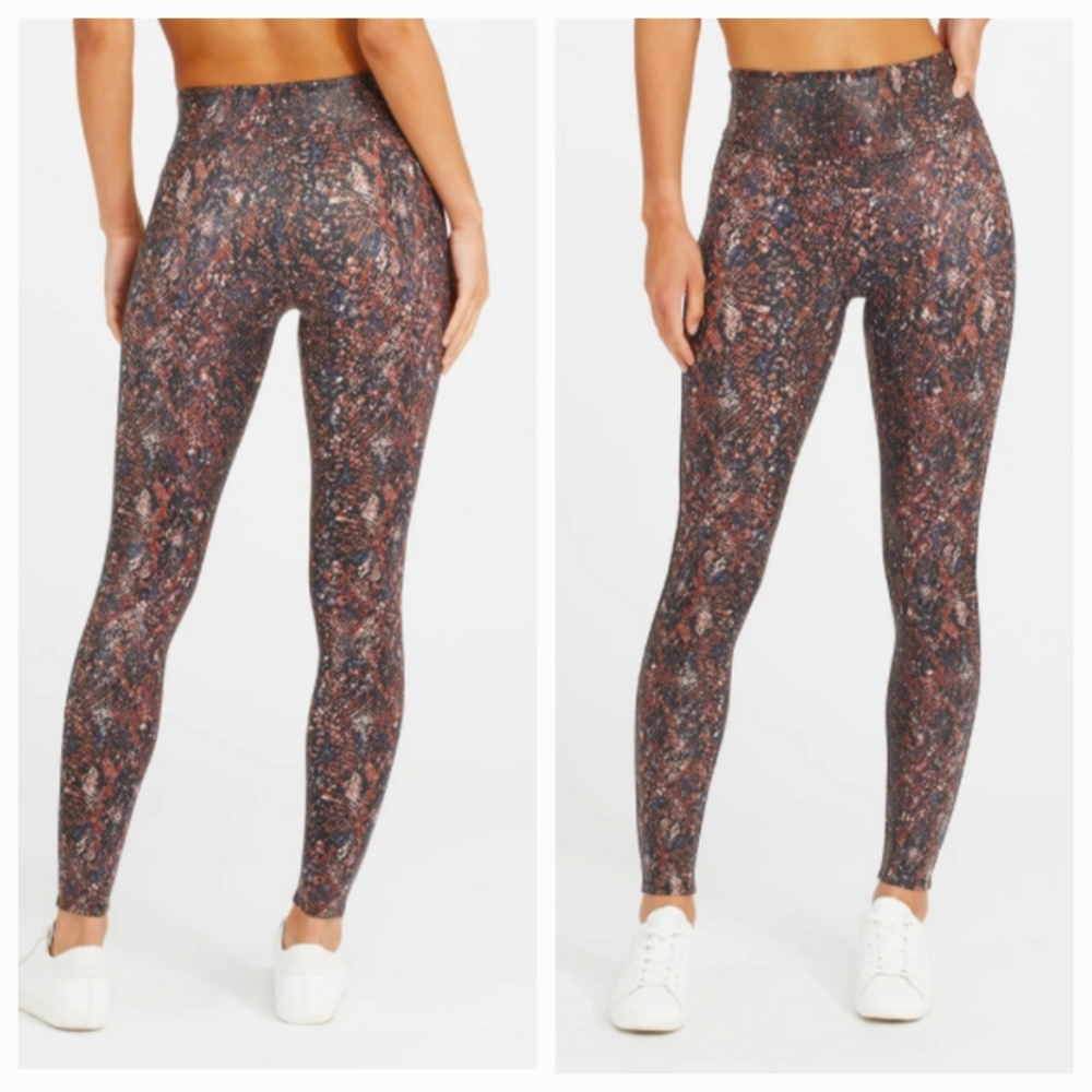 Spanx Faux Leather Snake Shine Legging sz S Mocha Snake